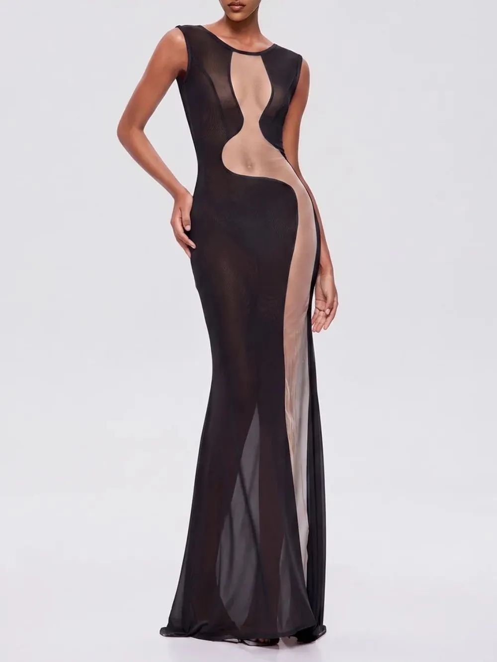 Furaira Sleeveless See Through Maxi Dress In Black - OWNCI Furaira Sleeveless See Through Maxi Dress In Black - OWNCI