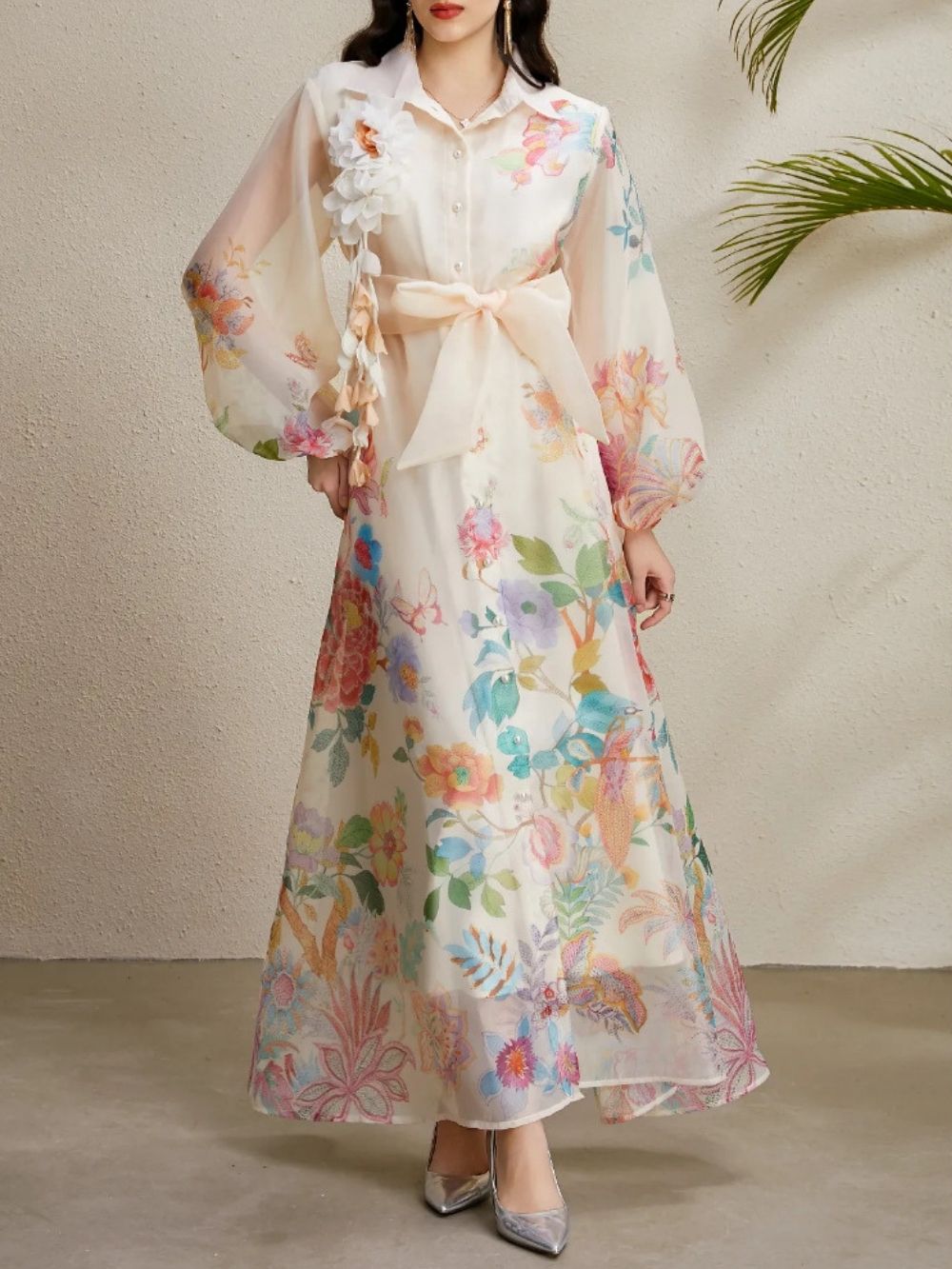 Maru Apricot Printed Maxi Dress - OWNCI Maru Apricot Printed Maxi Dress - OWNCI