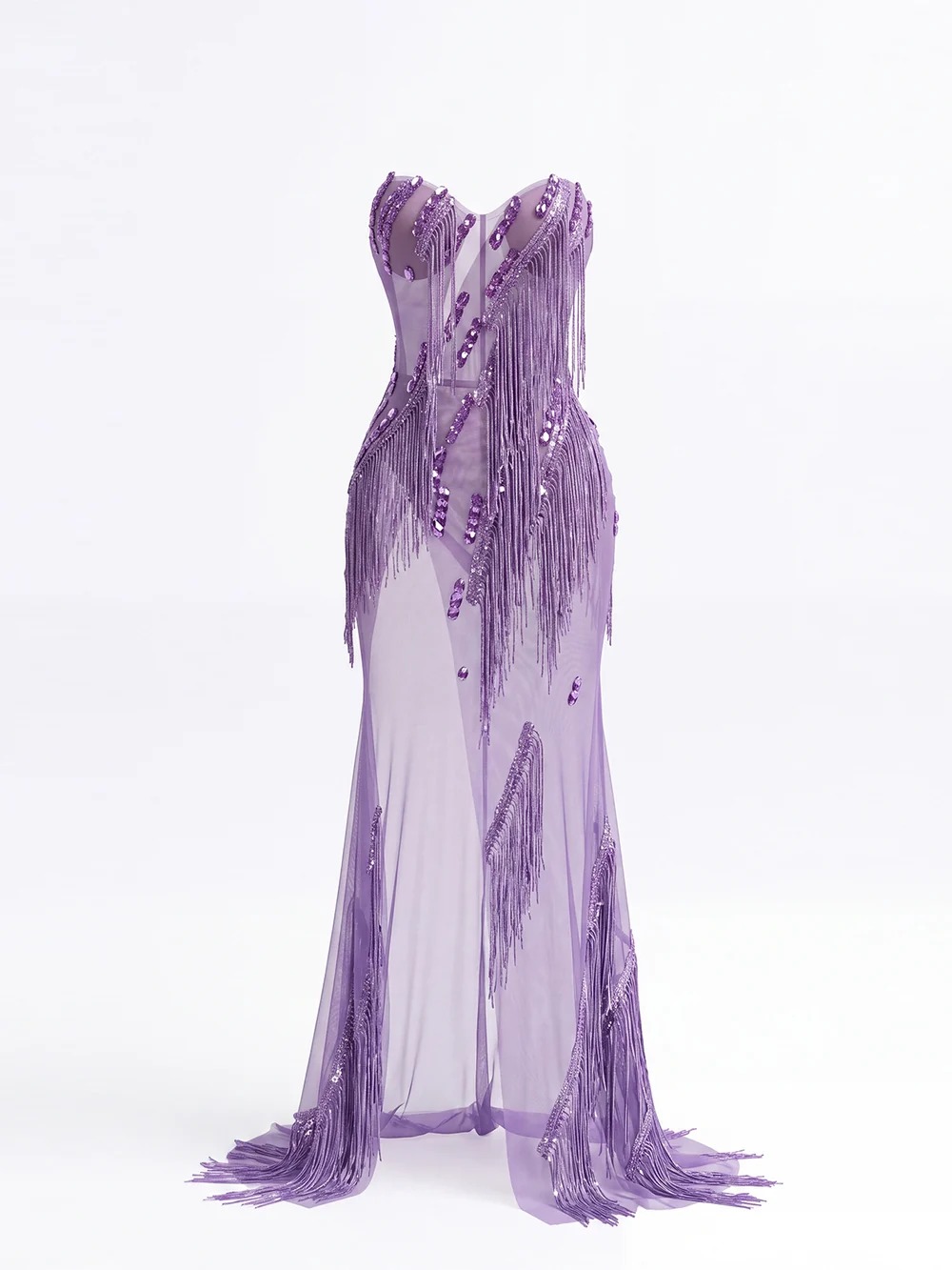 Giustina Strapless Crystal Fringe Mesh Dress - OWNCI Giustina Strapless Crystal Fringe Mesh Dress - OWNCI