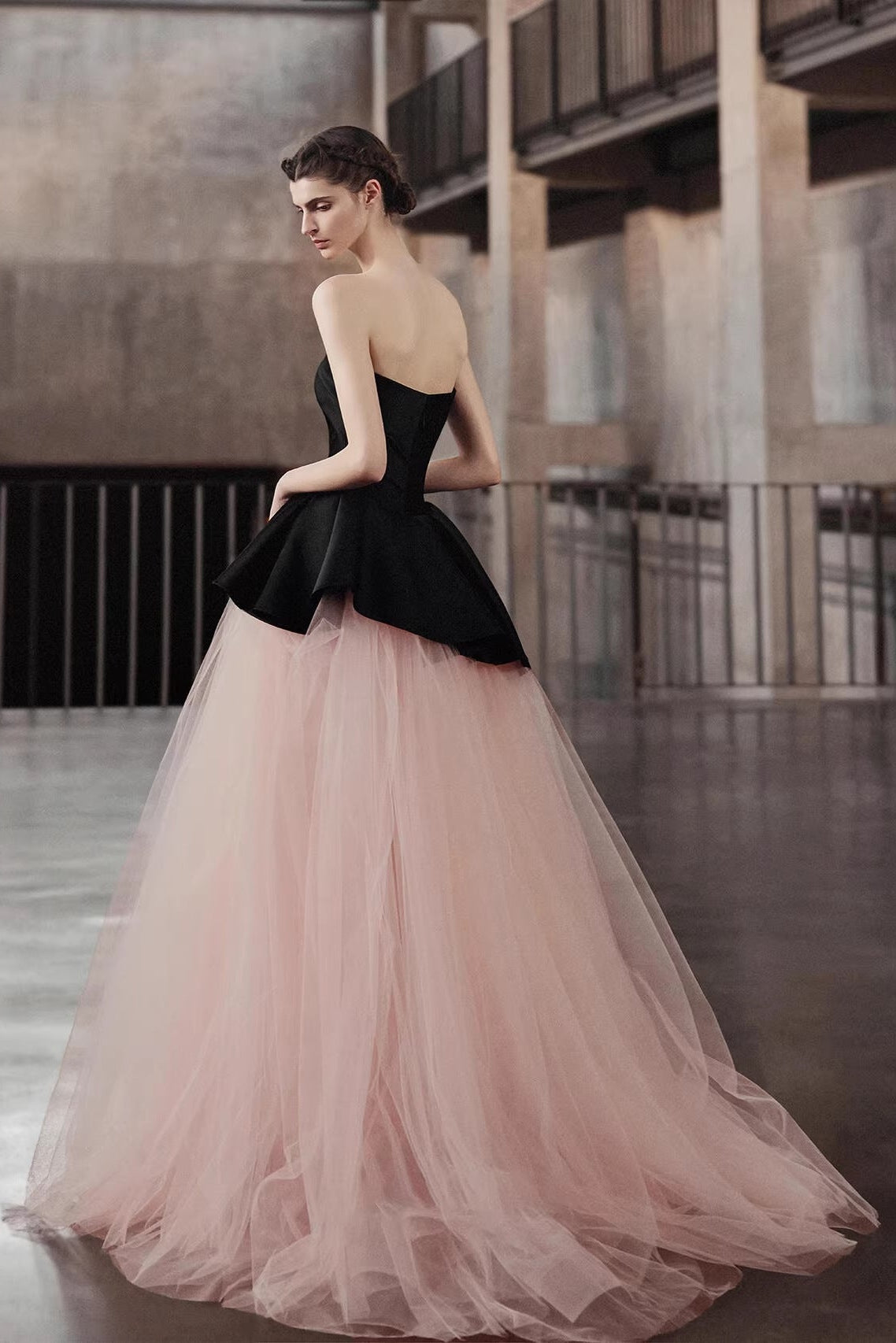 Strapless Satin Big Bow Contrast Pink Tulle Ball Gown - OWNCI Strapless Satin Big Bow Contrast Pink Tulle Ball Gown - OWNCI