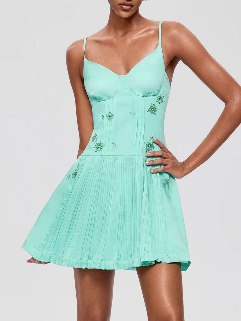 32cbe04f18da92b9643052e383f36112 Gabby Spaghetti Pleated Mini Dress
