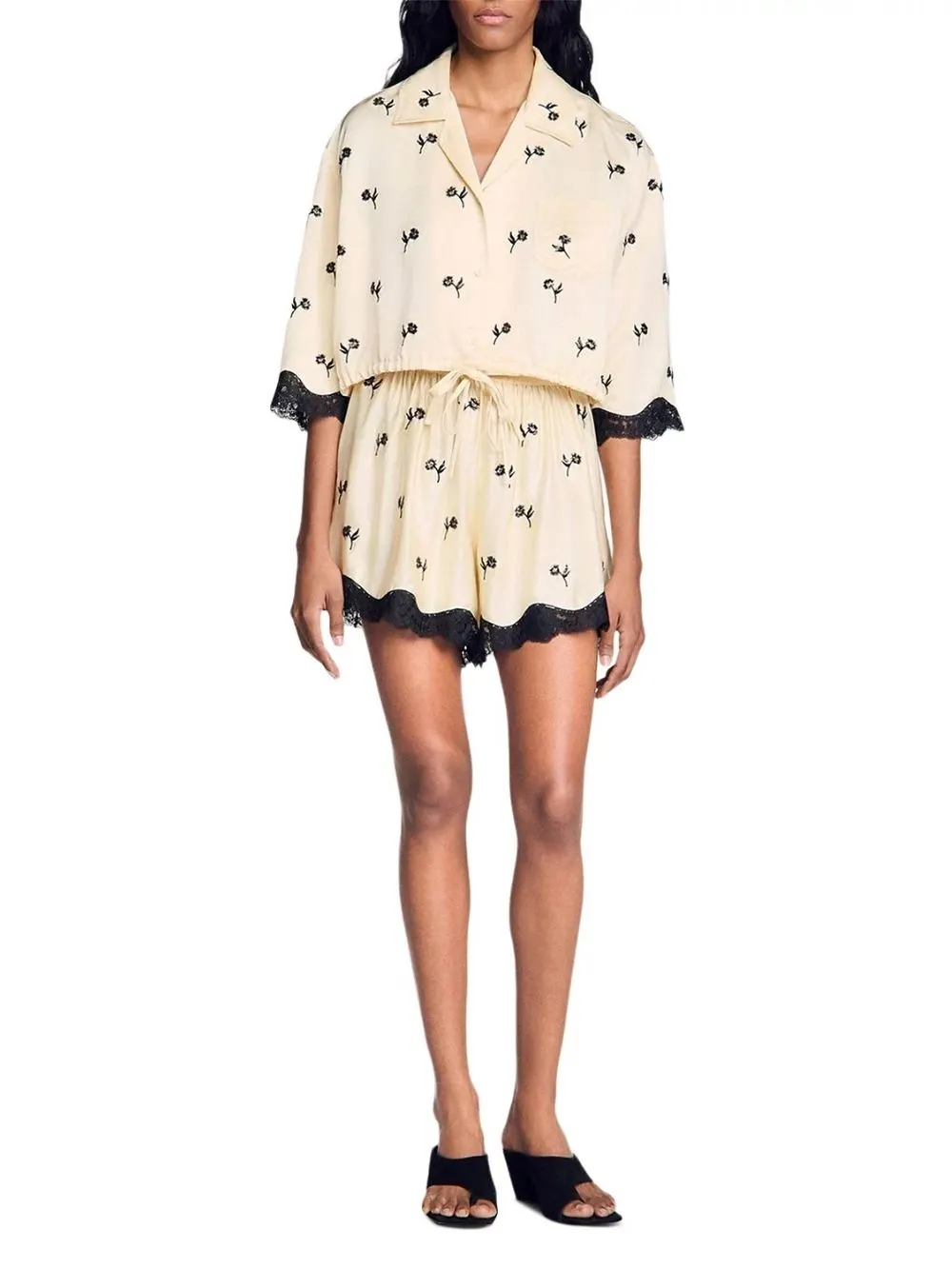 Cropped Floral Embroidered Shirt - OWNCI