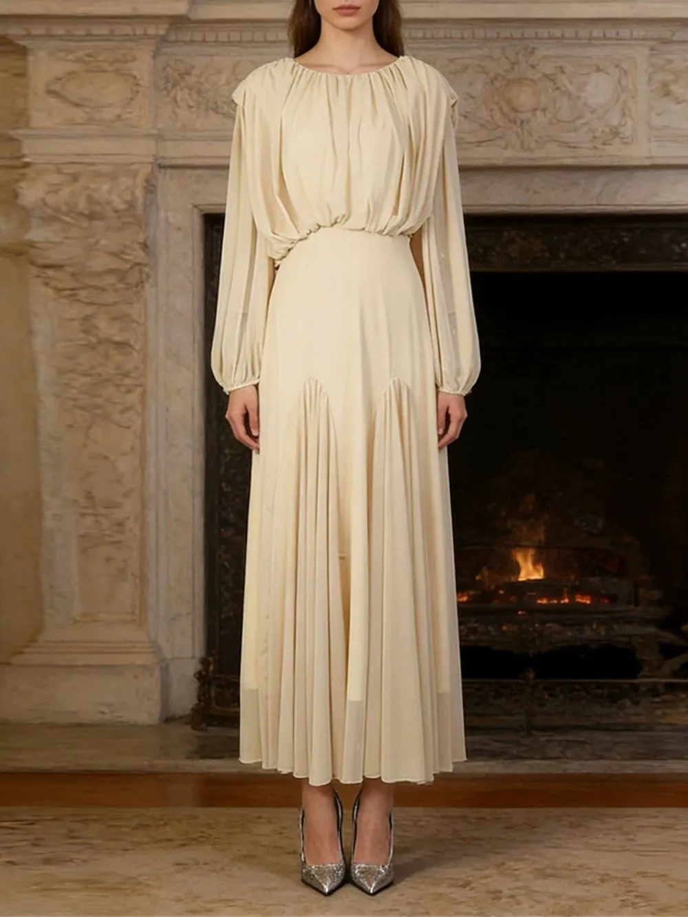 Jimena Pleated Long Sleeve Maxi Dress - OWNCI Jimena Pleated Long Sleeve Maxi Dress - OWNCI