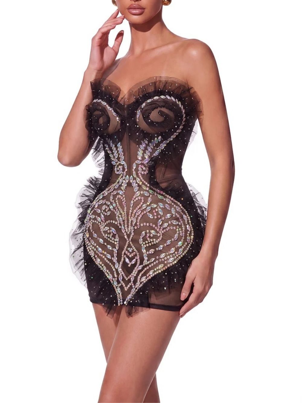 Xendril Strapless Crystal Mesh Mini Dress - OWNCI Xendril Strapless Crystal Mesh Mini Dress - OWNCI
