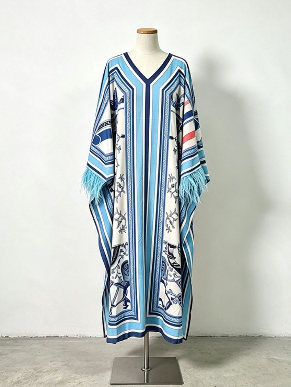 Marlie Printed Long Sleeve Feather Maxi Dress - OWNCI Marlie Printed Long Sleeve Feather Maxi Dress - OWNCI