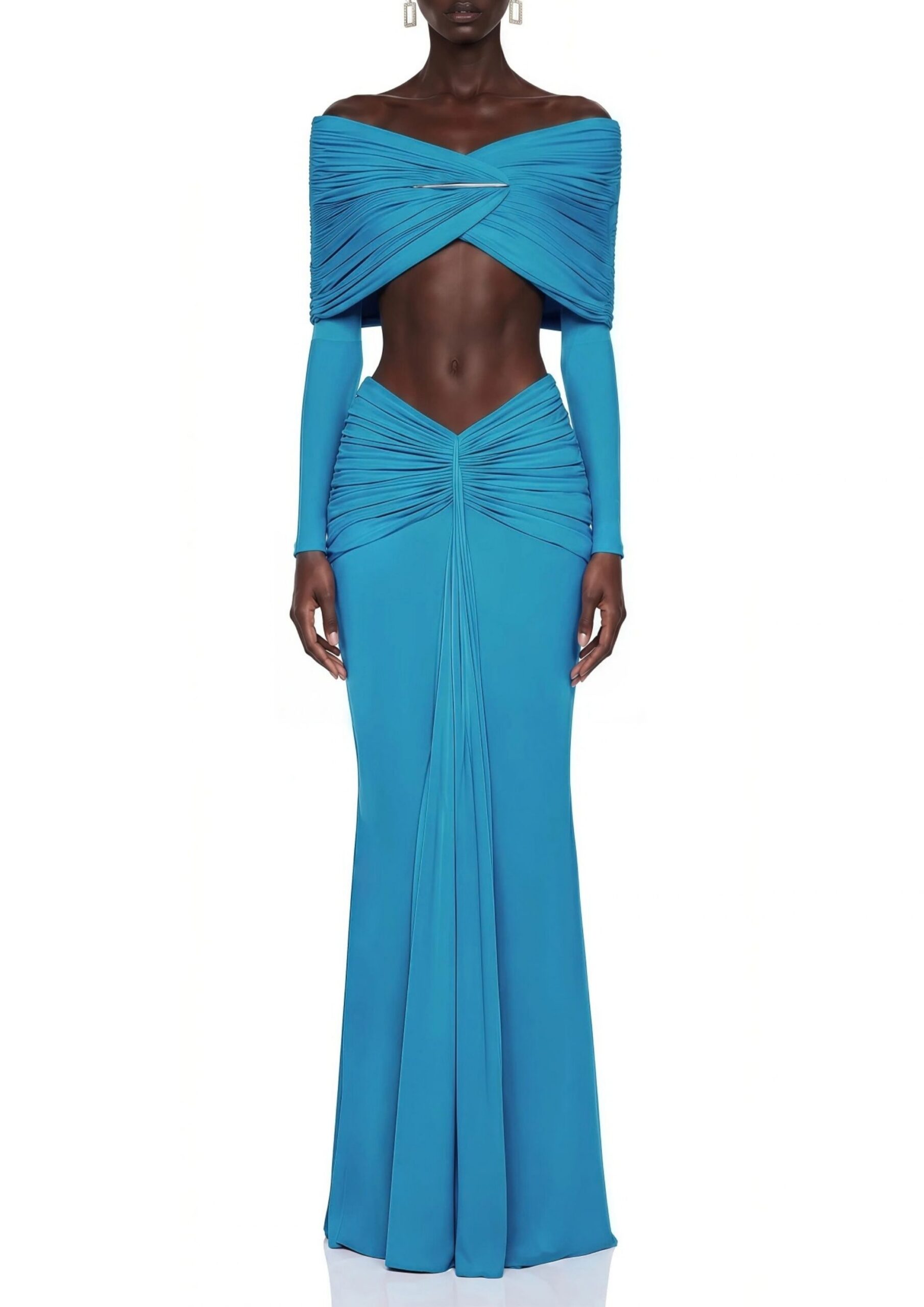 Quvion Off Shoulder Ruched Skirt Set - OWNCI