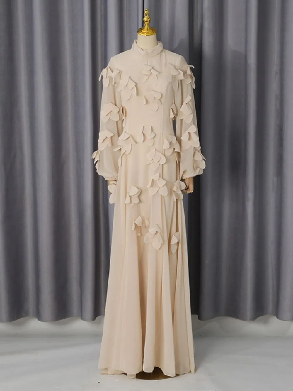 Mariyah Flower Embellished Long Sleeve Maxi Dress - OWNCI Mariyah Flower Embellished Long Sleeve Maxi Dress - OWNCI