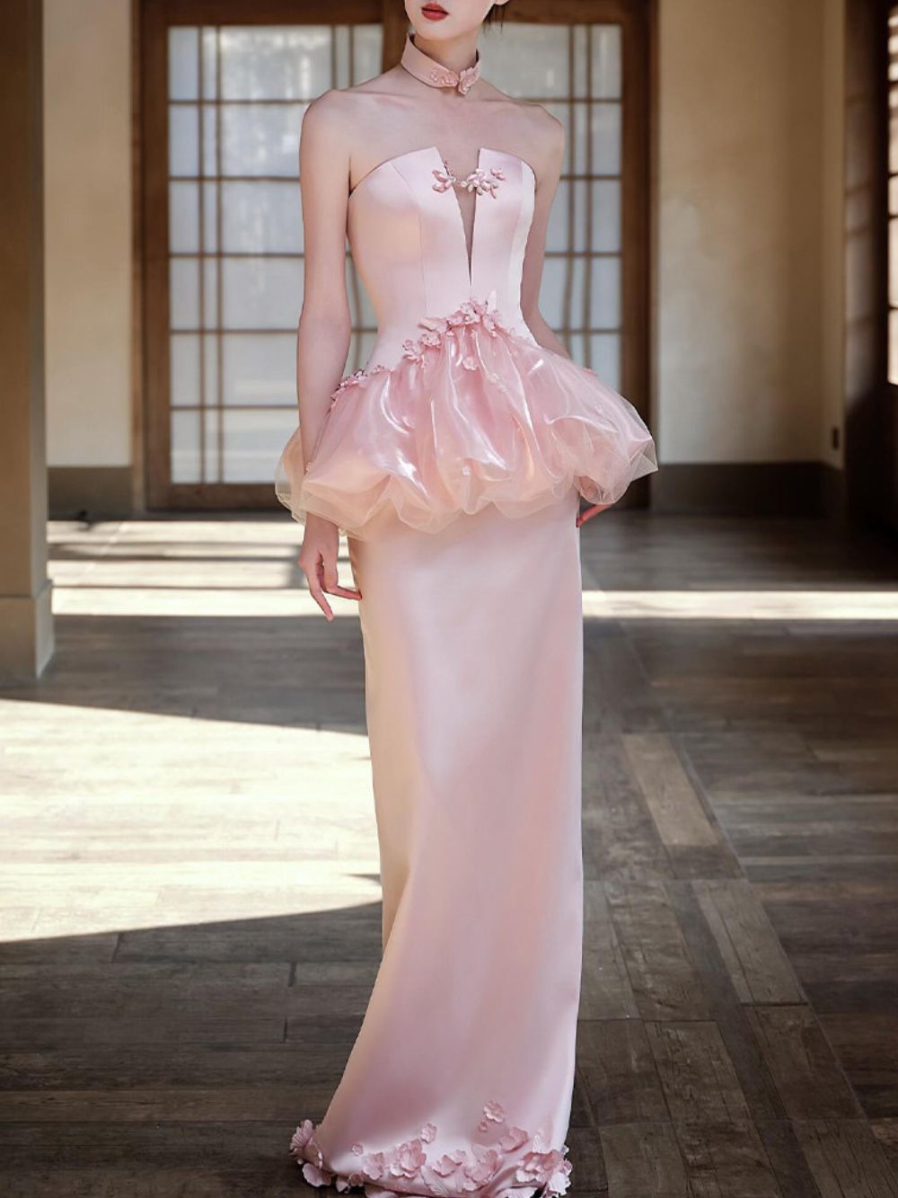 Mashava Pink Strapless Flower Embellished Maxi Dress - OWNCI Mashava Pink Strapless Flower Embellished Maxi Dress - OWNCI