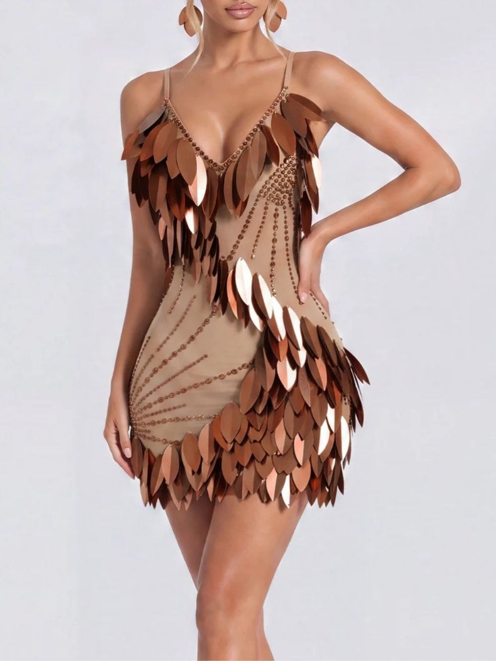 Granny Spaghetti Leaf Rhinestone Mini Dress - OWNCI Granny Spaghetti Leaf Rhinestone Mini Dress - OWNCI