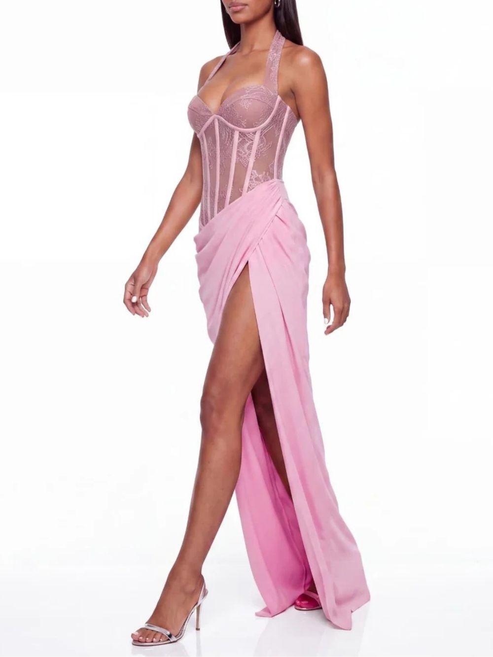 Zandor Halterneck Lace Split Maxi Dress - OWNCI Zandor Halterneck Lace Split Maxi Dress - OWNCI