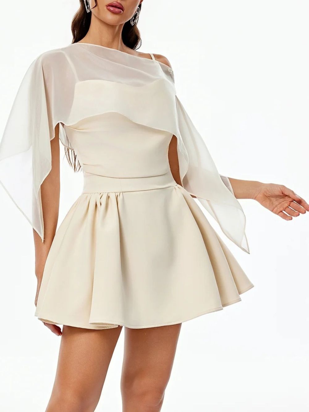 Yaven Spaghetti Cape Flared Mini Dress - OWNCI