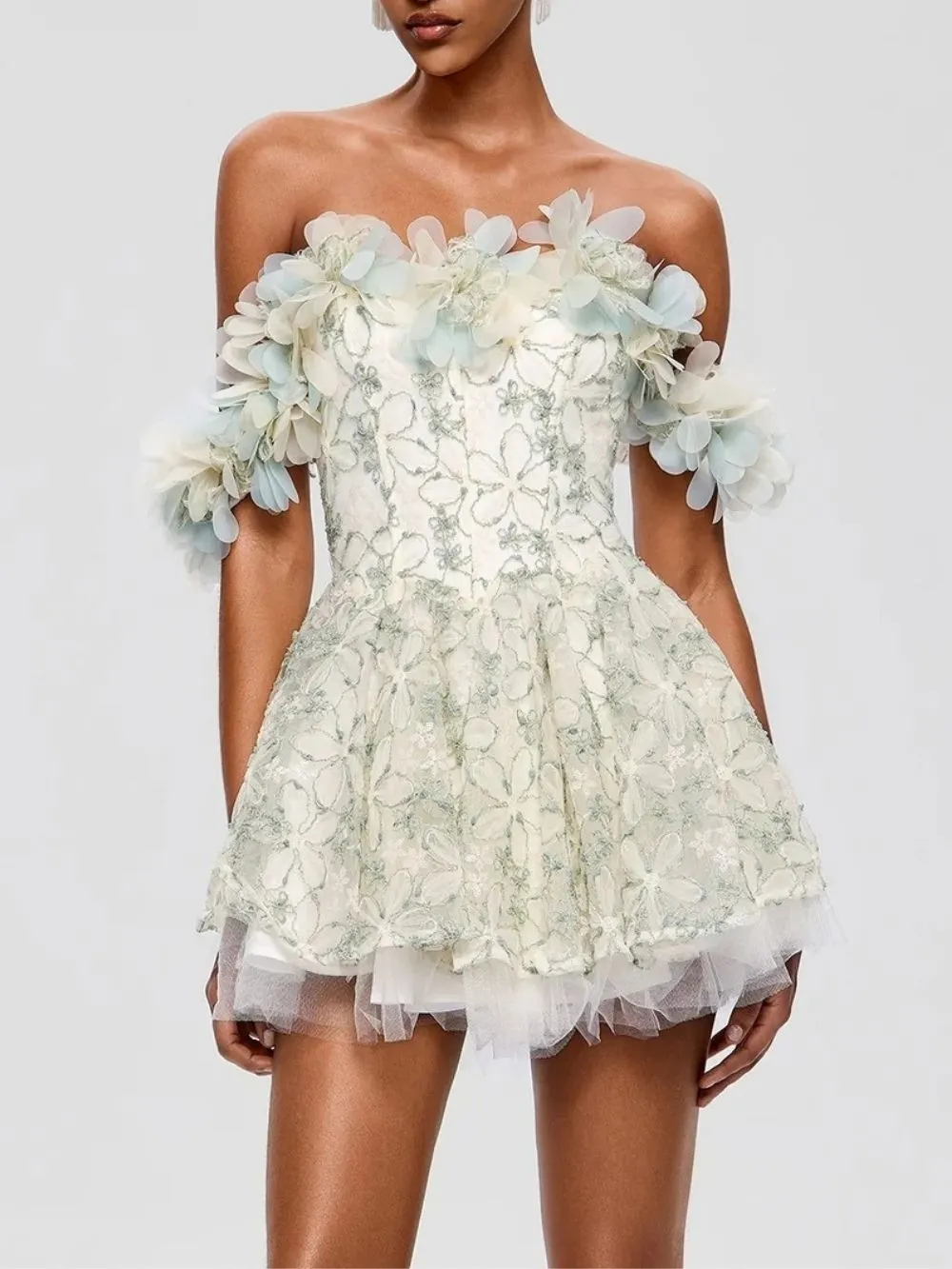 Fredrica Off Shoulder Flower Sequin Mini Dress - OWNCI Fredrica Off Shoulder Flower Sequin Mini Dress - OWNCI