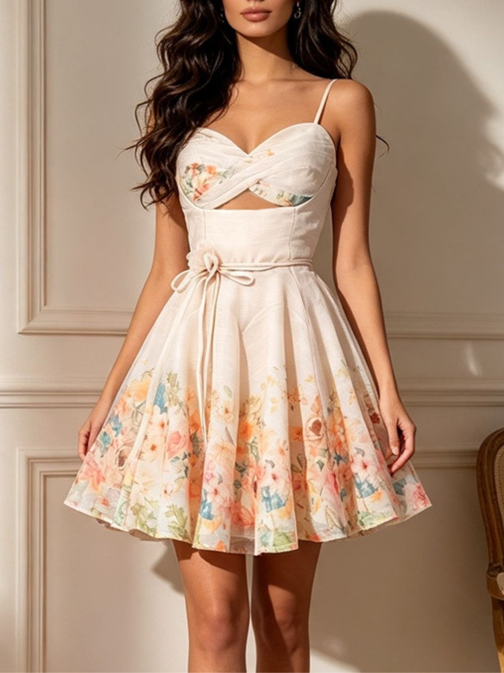 Mardi Spaghetti Floral Mini Dress - OWNCI