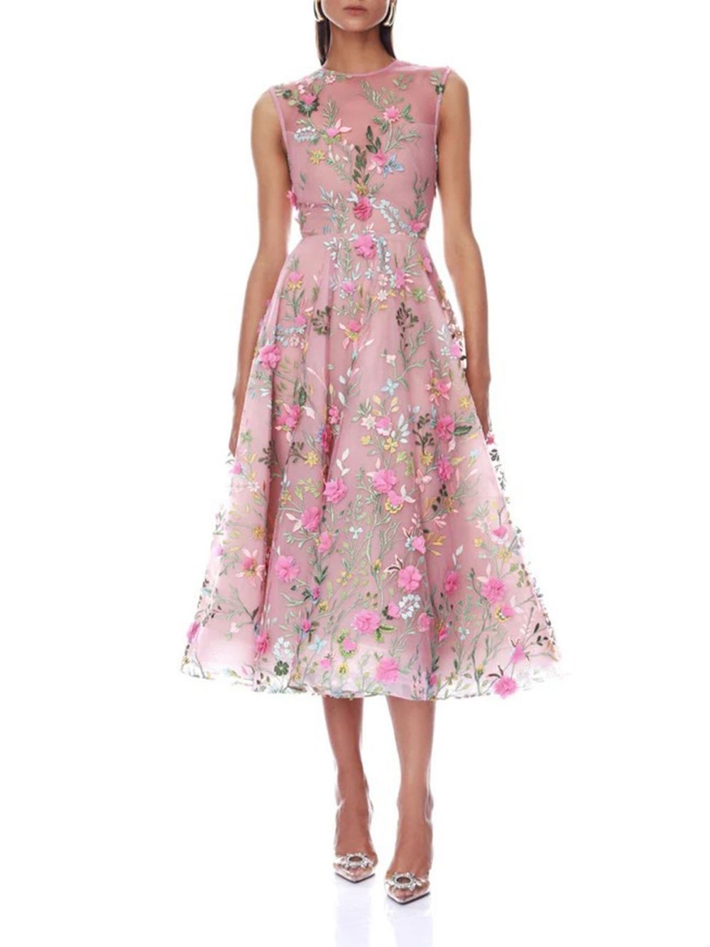 Marni Pink Flower Embellished Midi Dress - OWNCI Marni Pink Flower Embellished Midi Dress - OWNCI