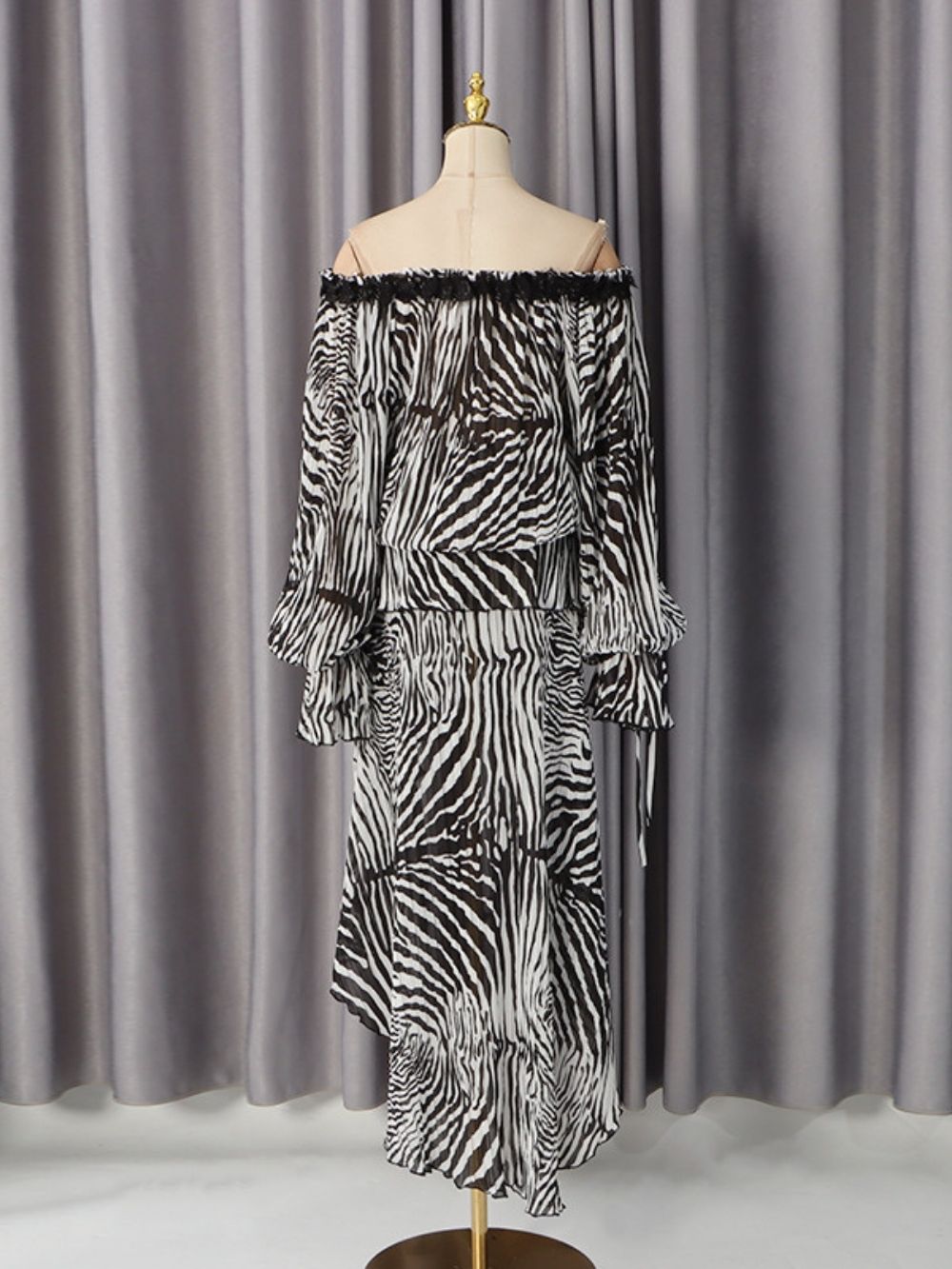 VINTAGE ZEBRA OFF-SHOULDER MAXI DRESS - OWNCI VINTAGE ZEBRA OFF-SHOULDER MAXI DRESS - OWNCI