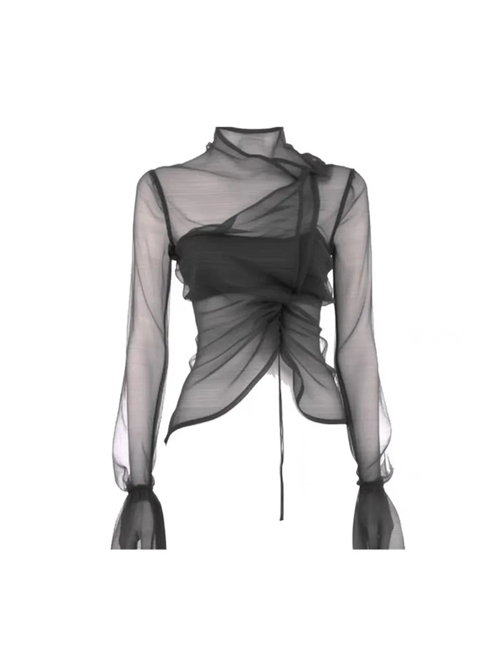 Manuela Black Long Sleeve Mesh Top