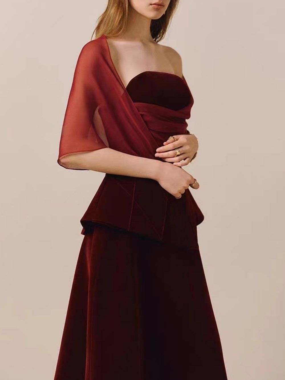 Marcy Red Velvet Midi Dress - OWNCI