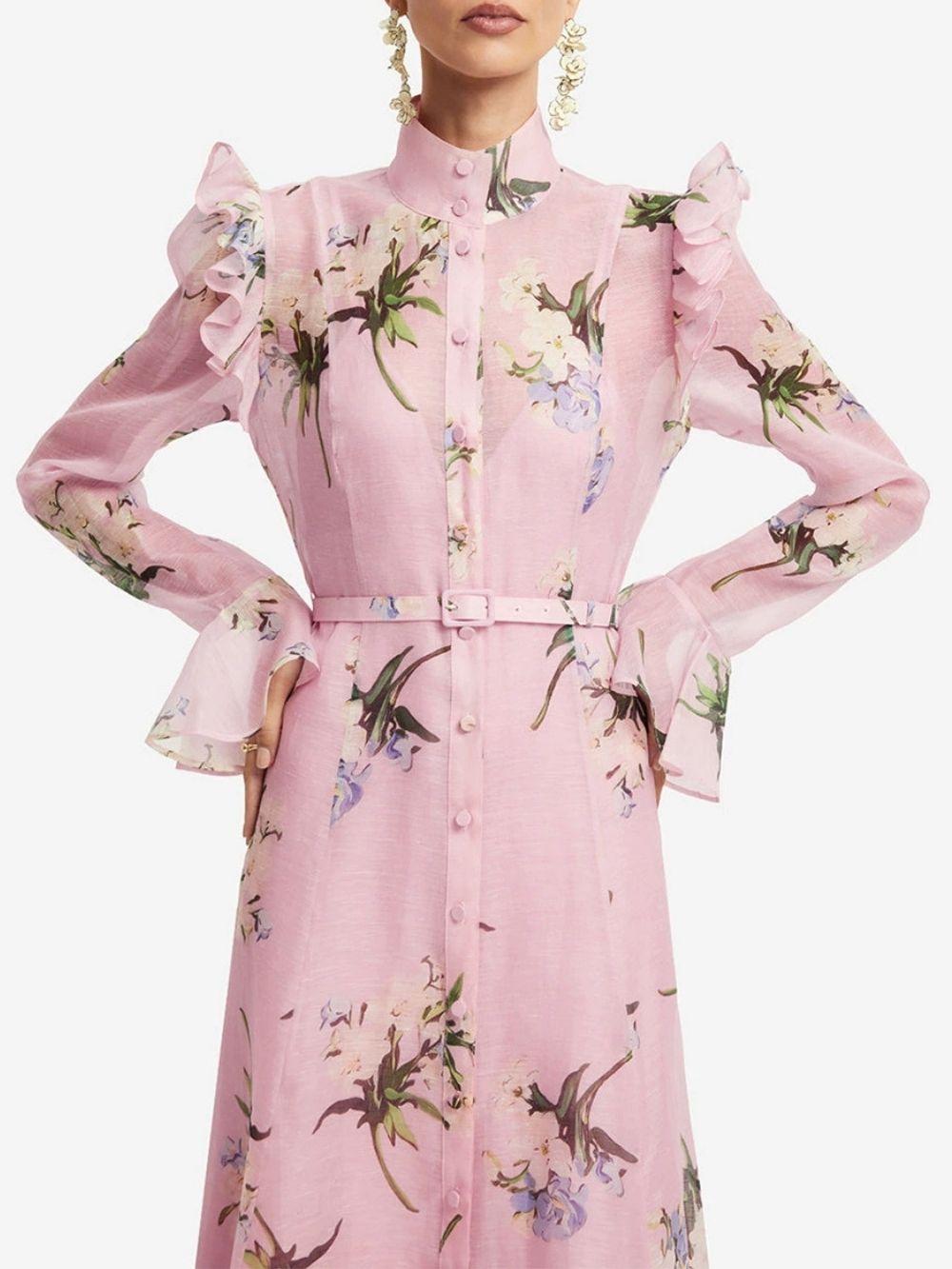 Marlee Pink Long Sleeve Floral Midi Dress - OWNCI Marlee Pink Long Sleeve Floral Midi Dress - OWNCI