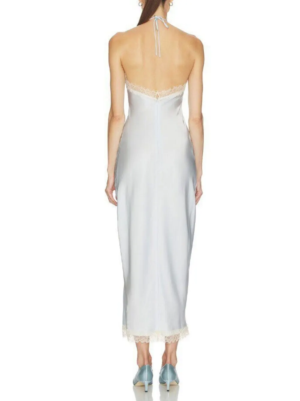 Manda Blue Halter Lace Midi Dress - OWNCI