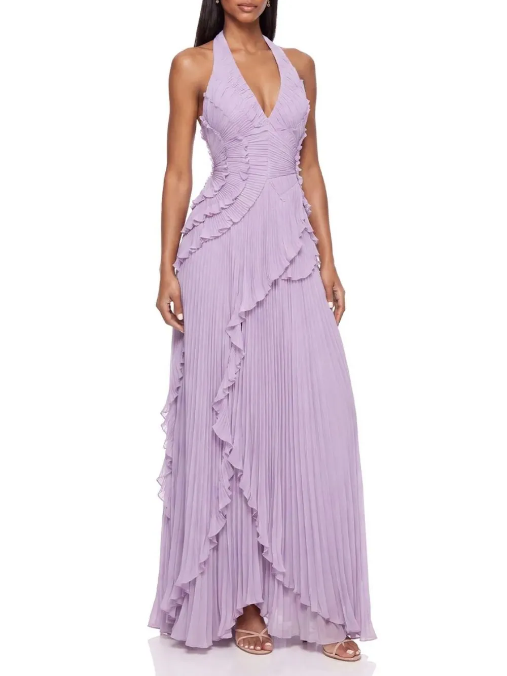 Beldora V Neck Ruffle Pleated Maxi Dress - OWNCI Beldora V Neck Ruffle Pleated Maxi Dress - OWNCI