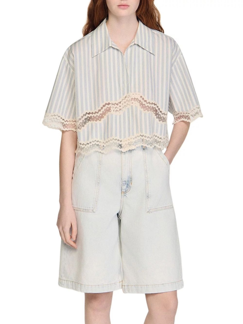 Cropped Striped Cotton Shirt - OWNCI