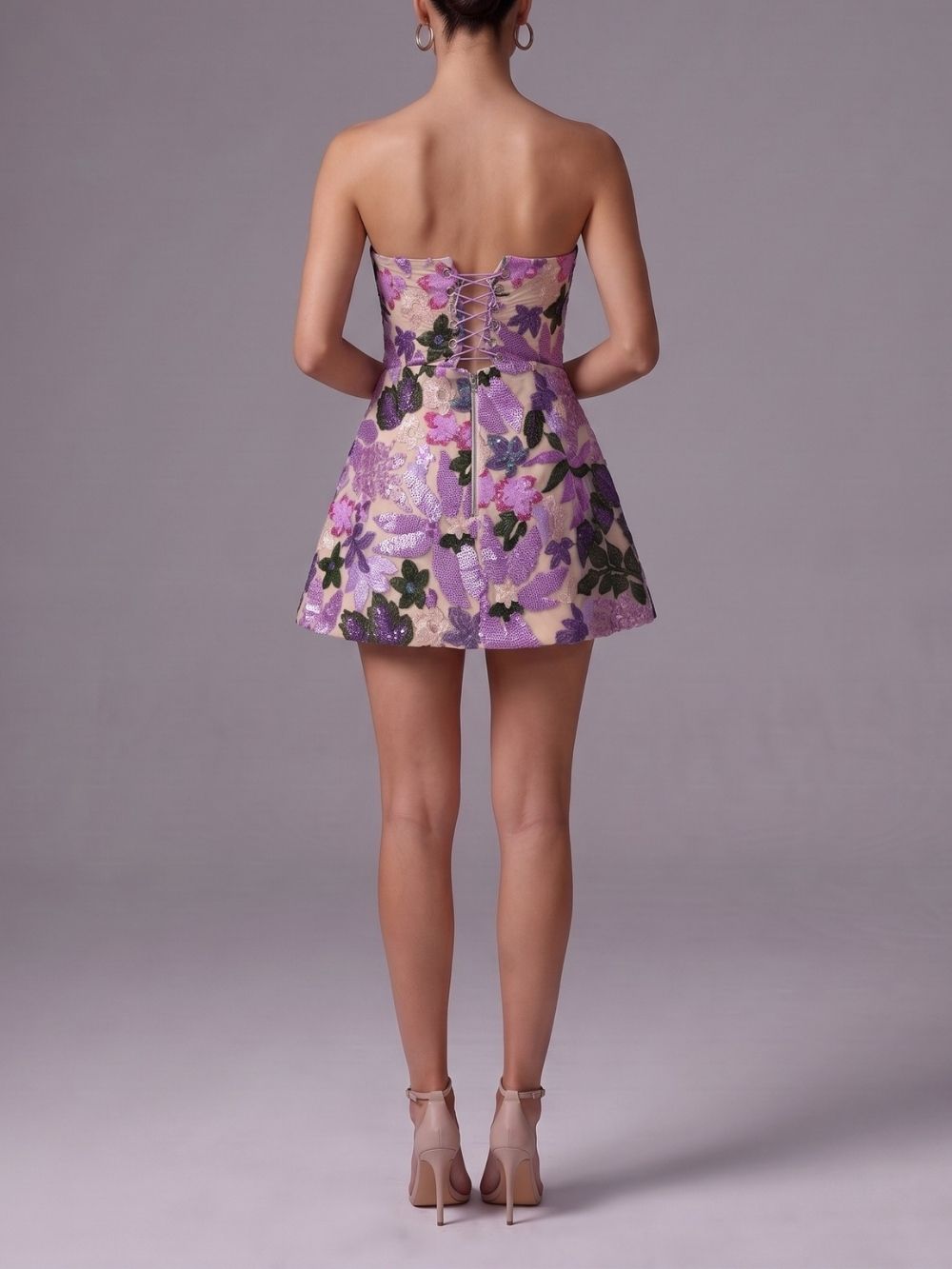 Martine Strapless Flower Sequin Embroidery Mini Dress - OWNCI