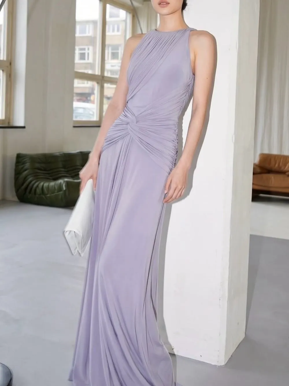 Marquetta Purple Ruched Maxi Dress - OWNCI