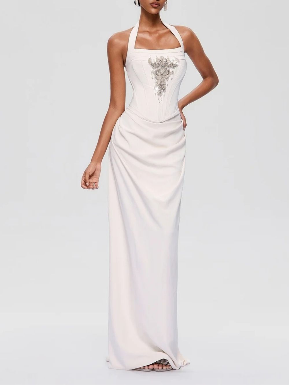 Fuji Halterneck Rhinestone Maxi Dress - OWNCI