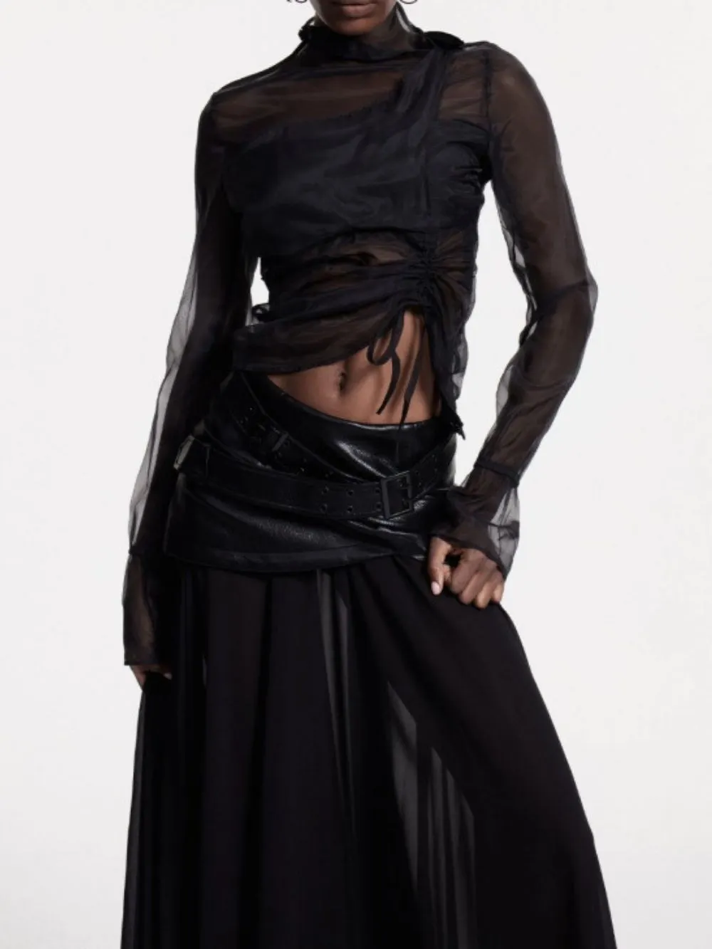 Manuela Black Long Sleeve Mesh Top