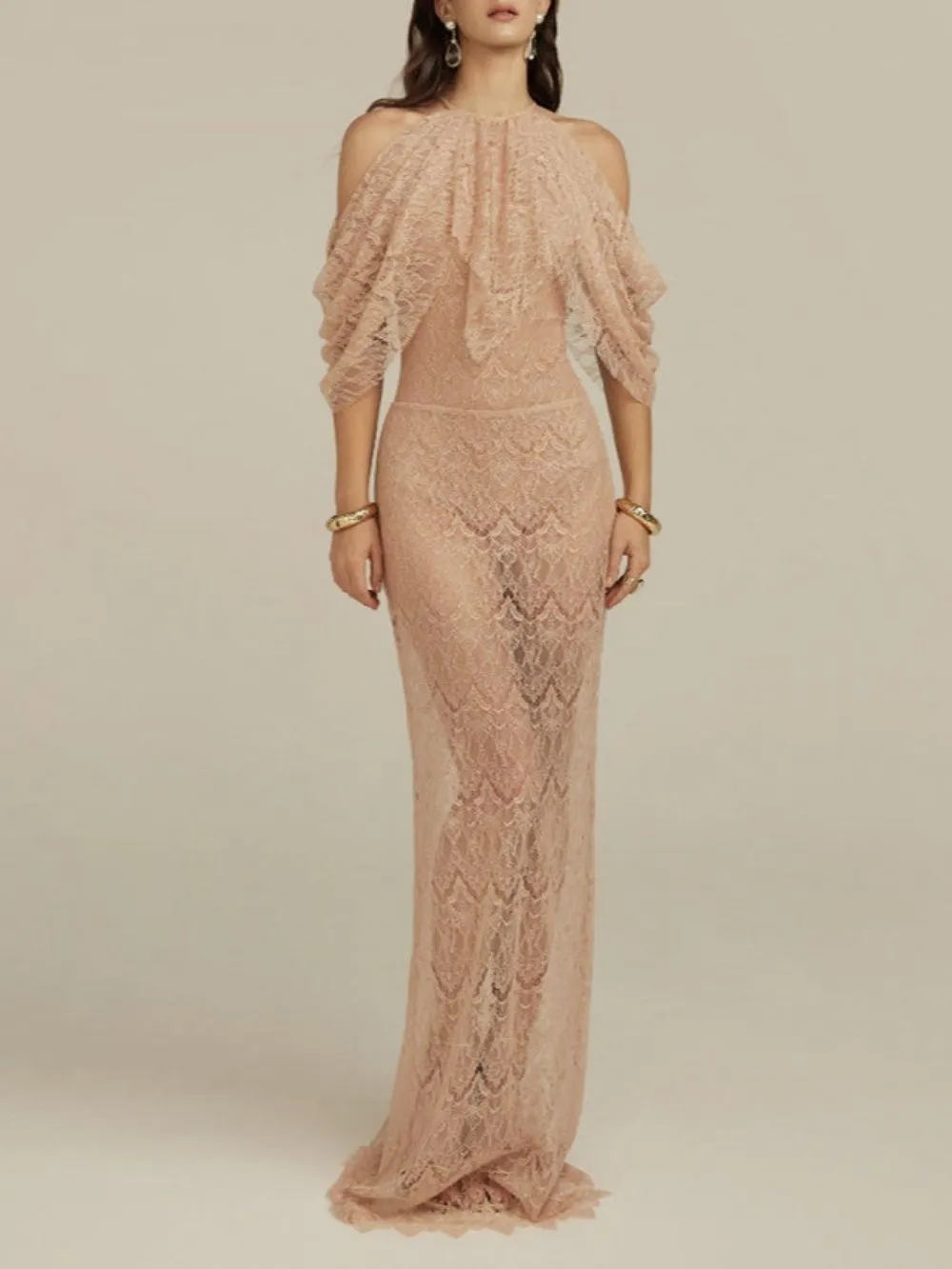 Mariangely Bare Pink Lace Maxi Dress - OWNCI Mariangely Bare Pink Lace Maxi Dress - OWNCI