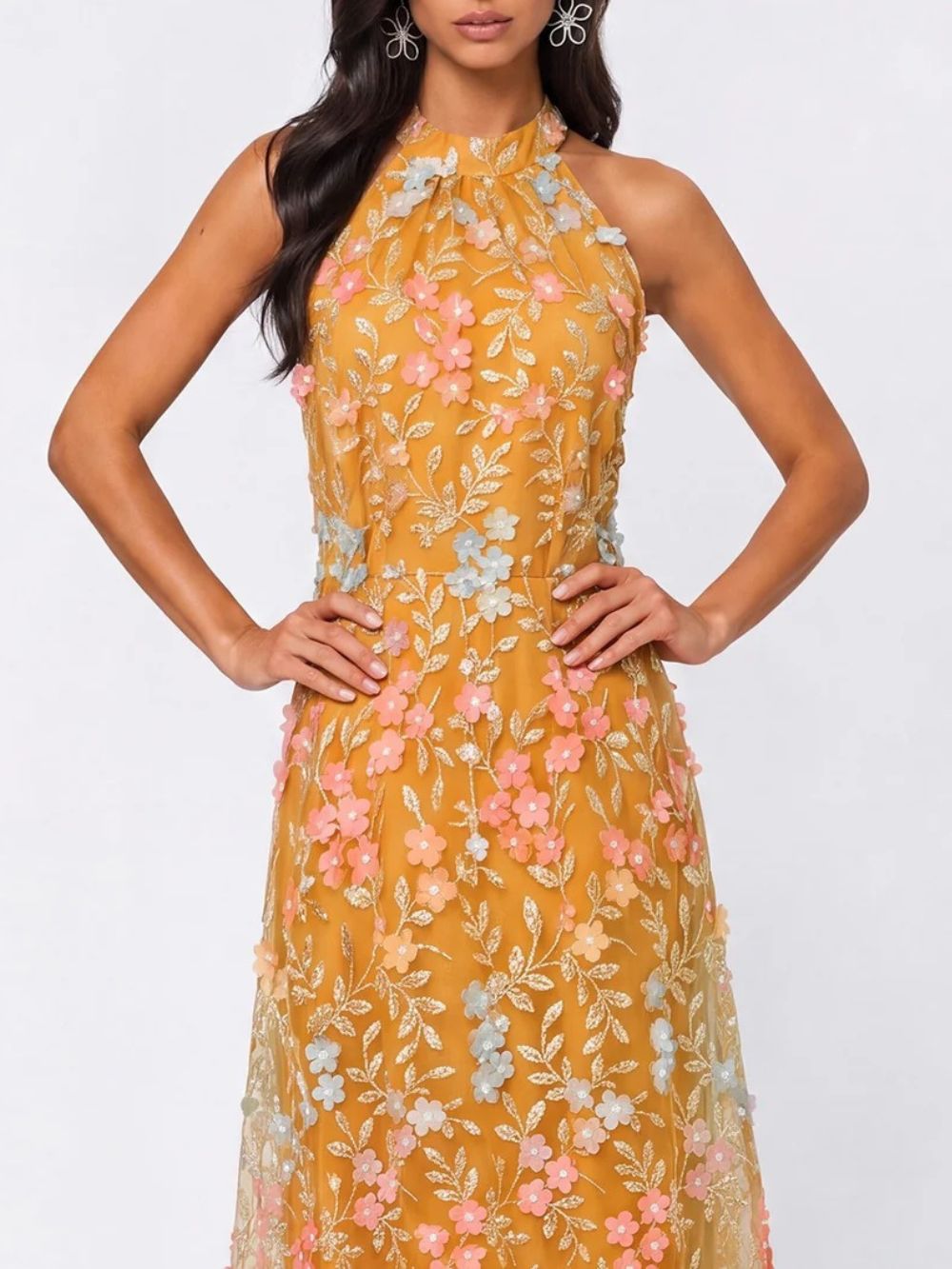Phaelor Halterneck Flower Sequin Midi Dress - OWNCI Phaelor Halterneck Flower Sequin Midi Dress - OWNCI