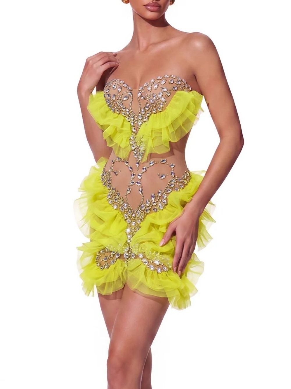 Sovrin Strapless Mesh Crystal Mini Dress - OWNCI Sovrin Strapless Mesh Crystal Mini Dress - OWNCI