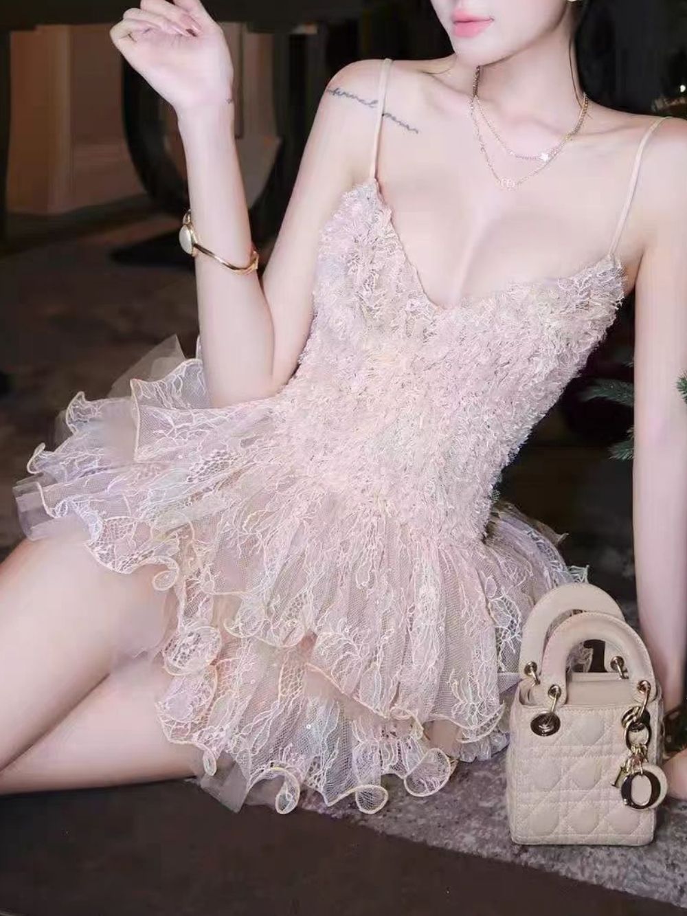 Marisol Spaghetti Lace Mini Dress - OWNCI Marisol Spaghetti Lace Mini Dress - OWNCI