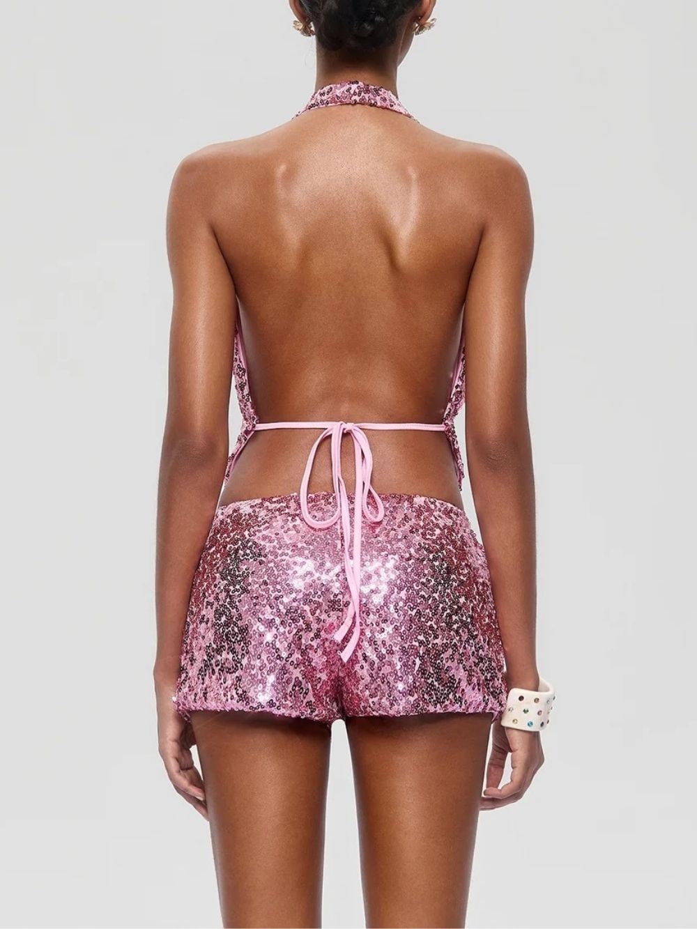 Isonyx Plunge Neck Sequin Starfish Shorts Set - OWNCI