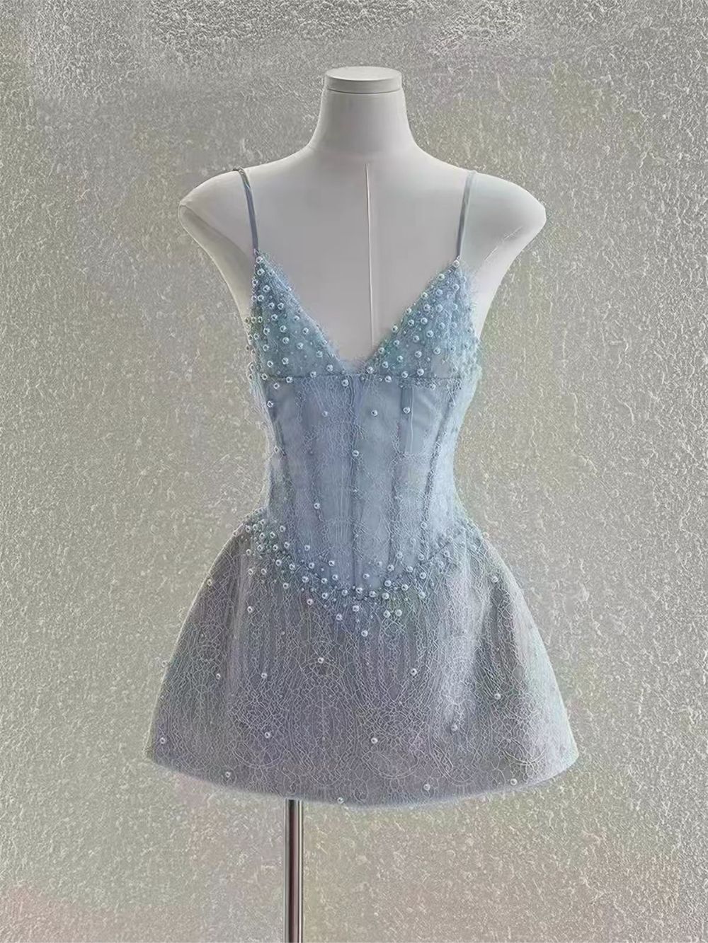 Manal Blue Spaghetti Beaded Corset Mini Dress - OWNCI Manal Blue Spaghetti Beaded Corset Mini Dress - OWNCI
