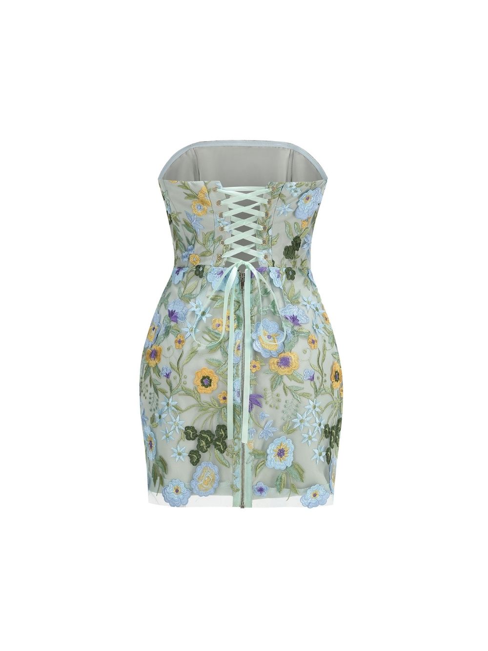 Malou Green Strapless Flower Embroidery Mini Dress - OWNCI