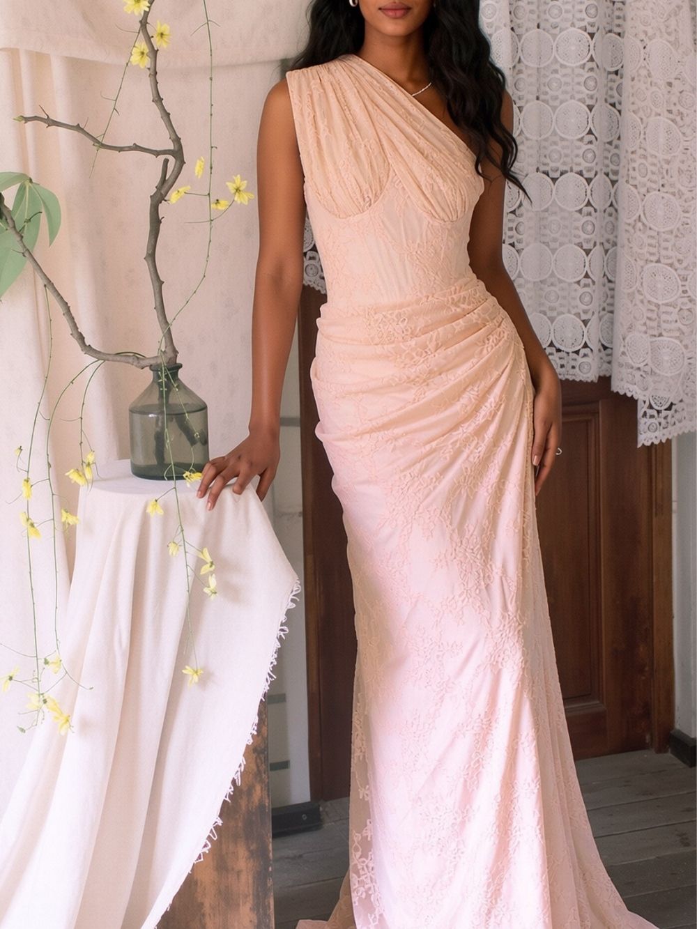 JoJo Apricot Lace Corset Maxi Dress - OWNCI