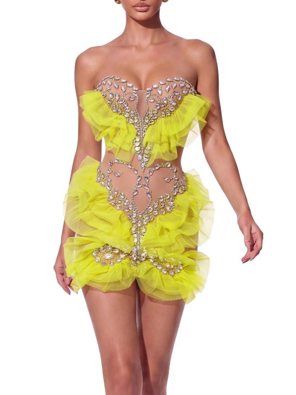 Sovrin Strapless Mesh Crystal Mini Dress - OWNCI Sovrin Strapless Mesh Crystal Mini Dress - OWNCI