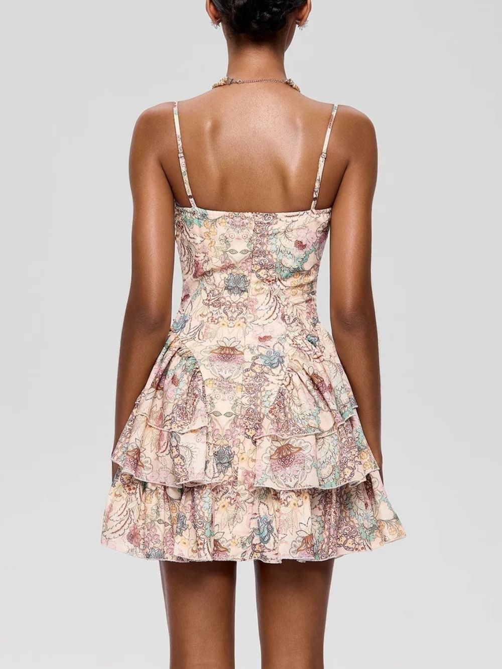 Yasken Spaghetti Tiered Floral Mini Dress - OWNCI