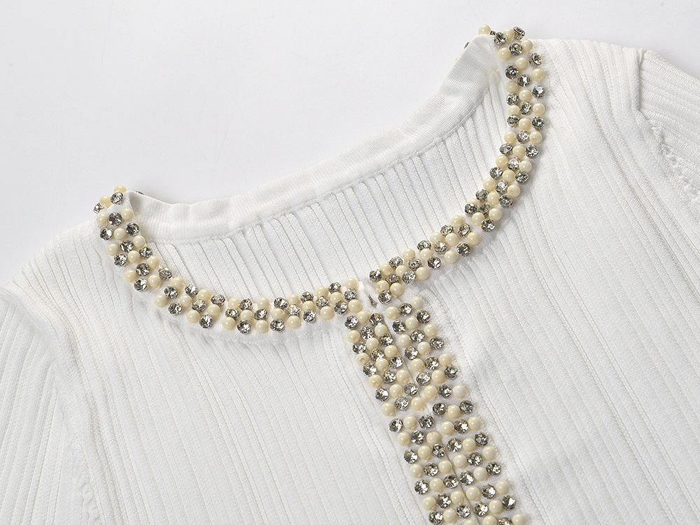 Cropped Pearl and Rhinestone Embellished Cardigan - OWNCI