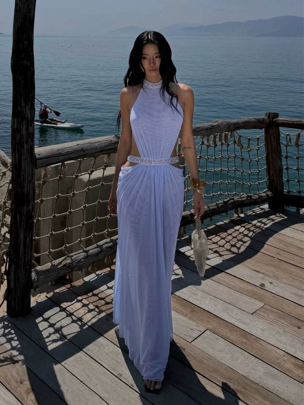 Marni Blue Halter Diamante Maxi Dress - OWNCI