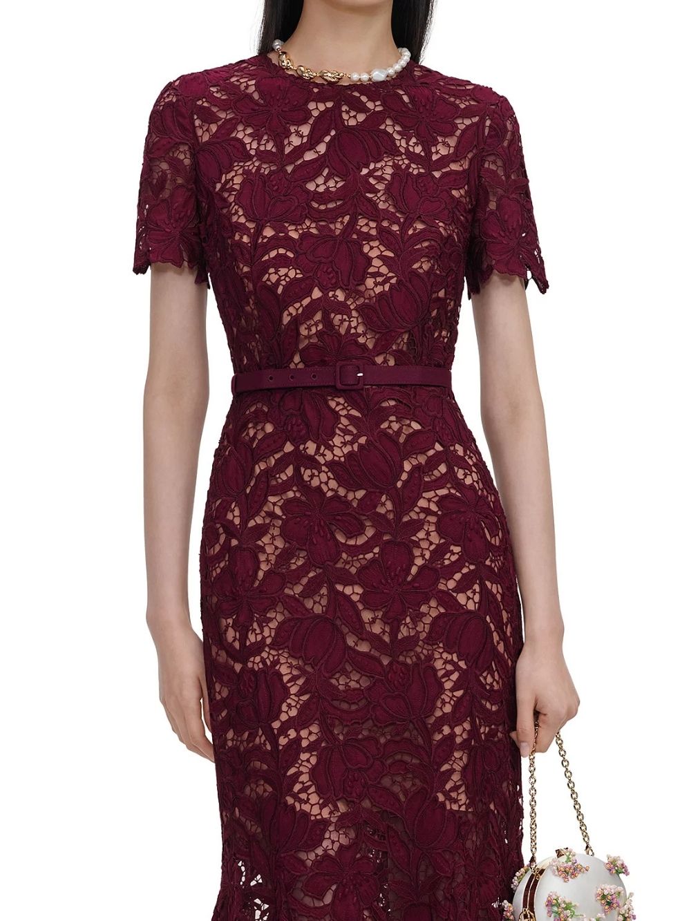 Burgundy Lace Midi Dress - OWNCI