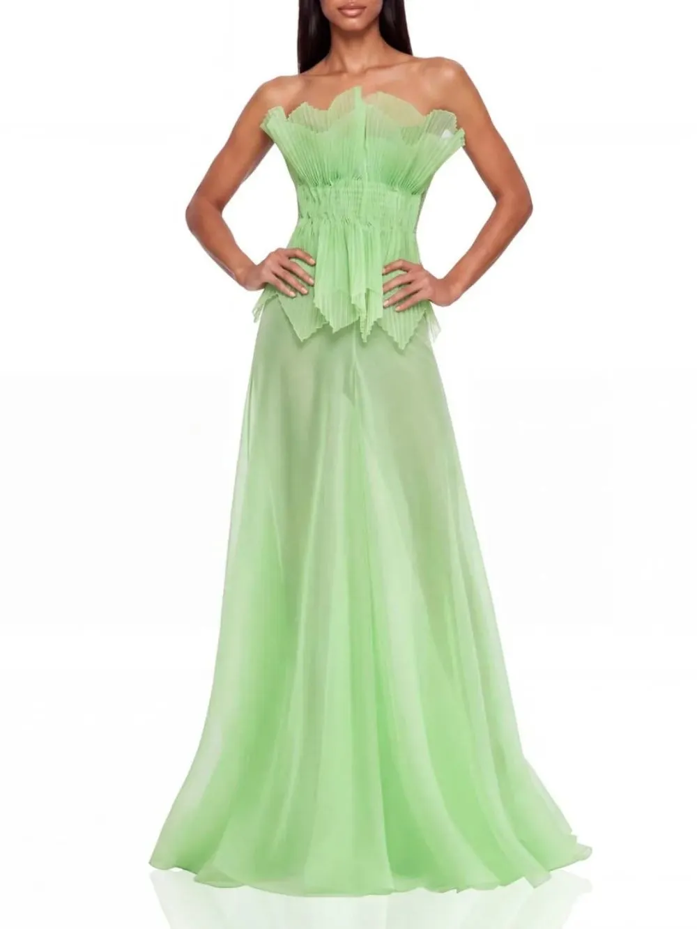 Ovelune Strapless Pleated Mesh Maxi Dress - OWNCI Ovelune Strapless Pleated Mesh Maxi Dress - OWNCI