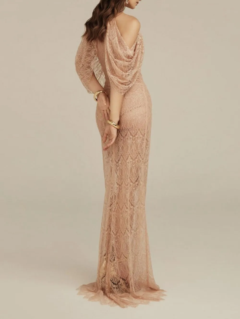 Mariangely Bare Pink Lace Maxi Dress - OWNCI