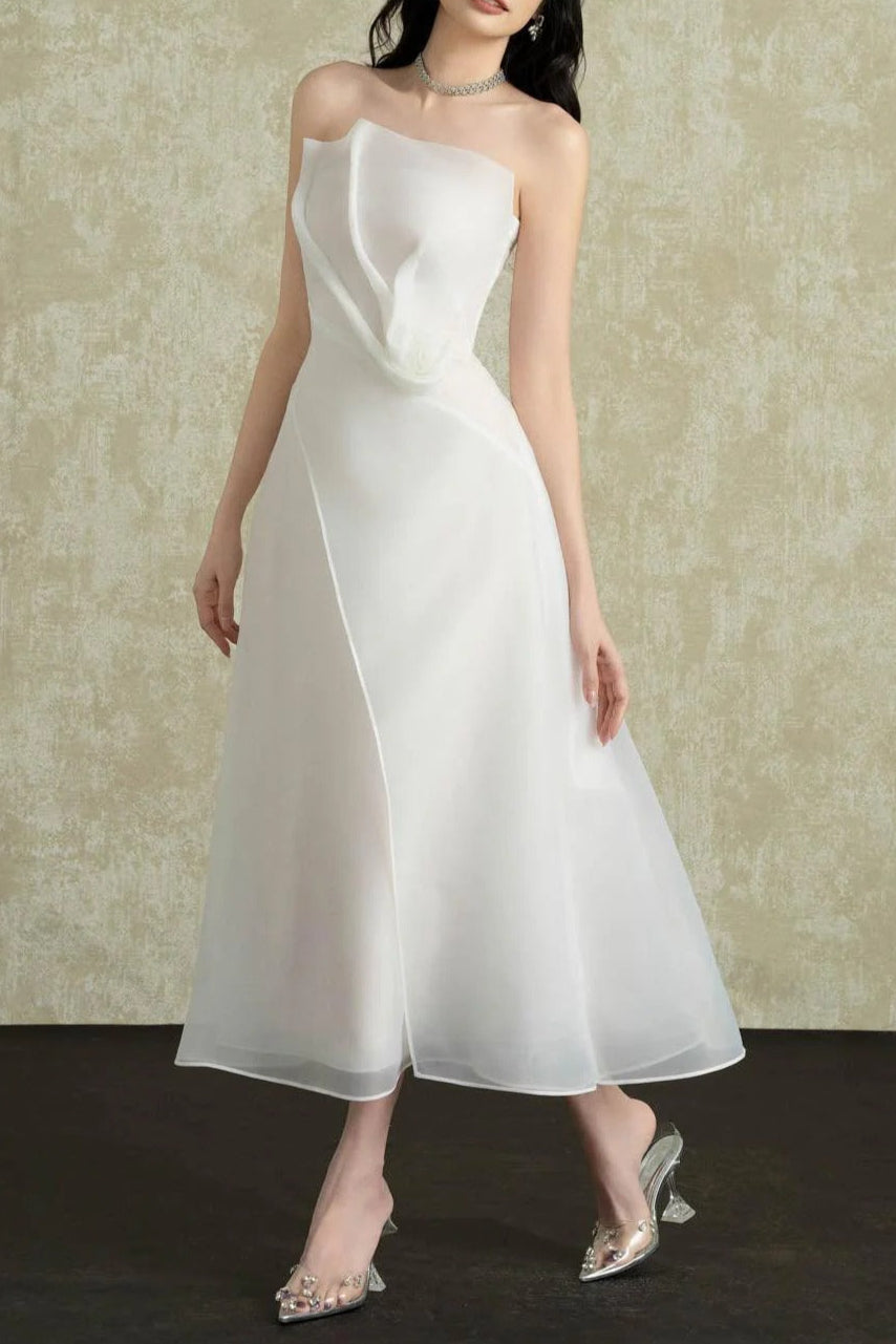 5242d6343431320d1feb5455334c4522 Strapless Layered Organza Midi Dress In White