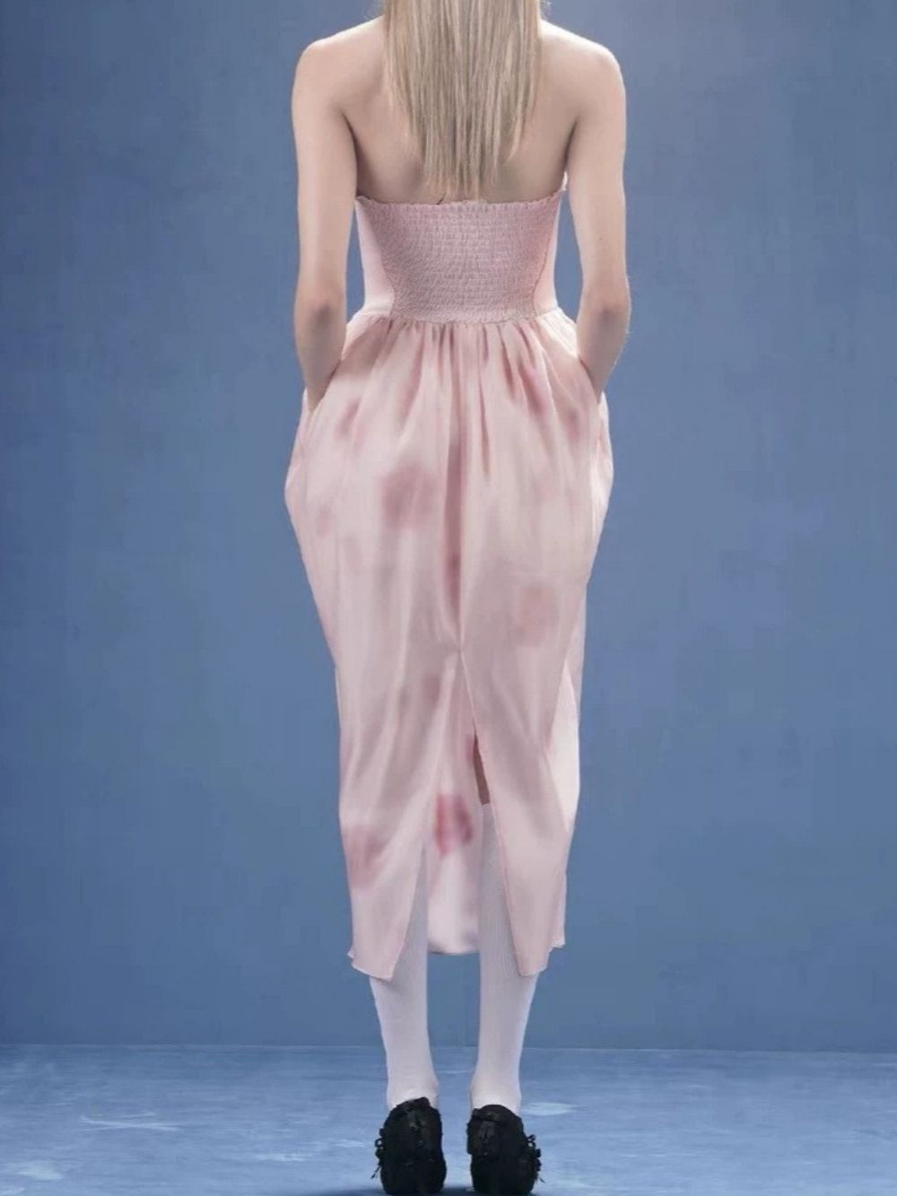 Marjani Pink Strapless Bow Midi Dress - OWNCI