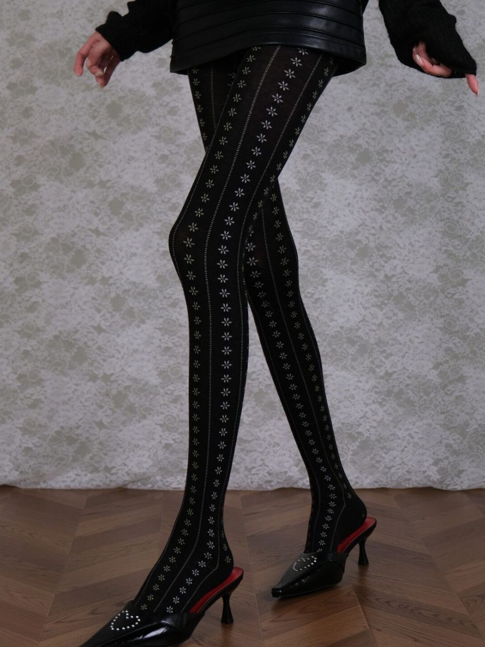 Marivel Black Floral Gradient Tights - OWNCI Marivel Black Floral Gradient Tights - OWNCI