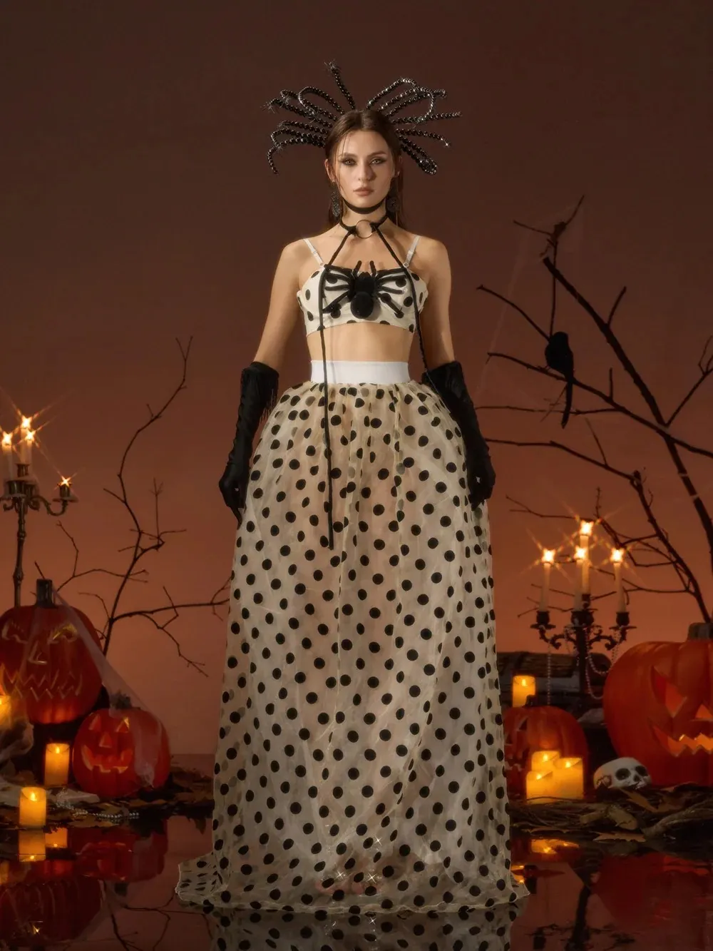Galessa Spaghetti Spider Dot Skirt Set - OWNCI