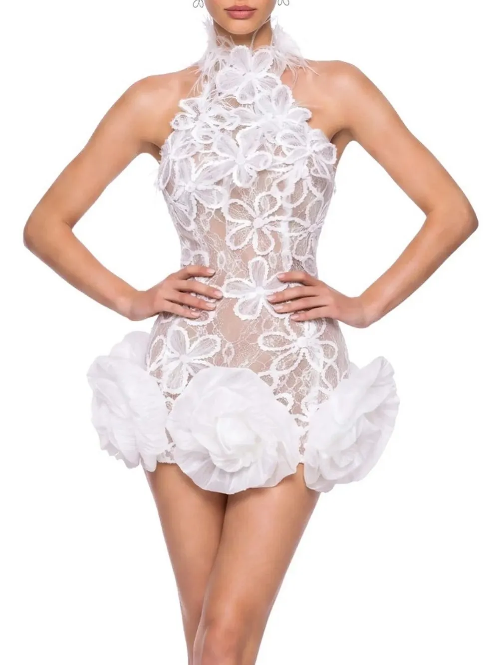 Ulanne Flower Lace Mini Dress In White - OWNCI Ulanne Flower Lace Mini Dress In White - OWNCI