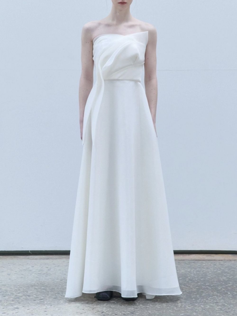 Barbara French Satin Strapless Maxi Dress - White